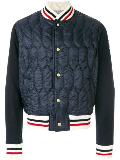 Moncler Shell And Wool-blend Bomber Jacket - Navy In Grey