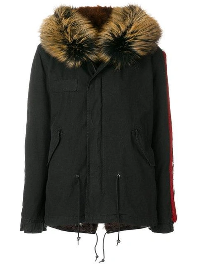 Mr & Mrs Italy Embroidered Mini Parka Coat In 2037 Black