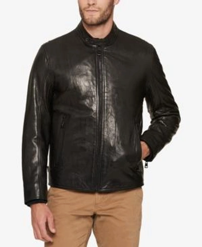 Andrew Marc Lambskin Leather Cafe Racer Jacket In Jet Black