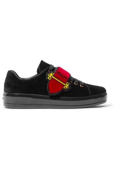 Prada Velvet Grip-strap Platform Sneaker In Black