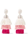 OSCAR DE LA RENTA TIERED TASSELED BEADED CLIP EARRINGS