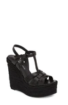 Saint Laurent Tribute Woven Leather Espadrille Wedge Sandals In Black