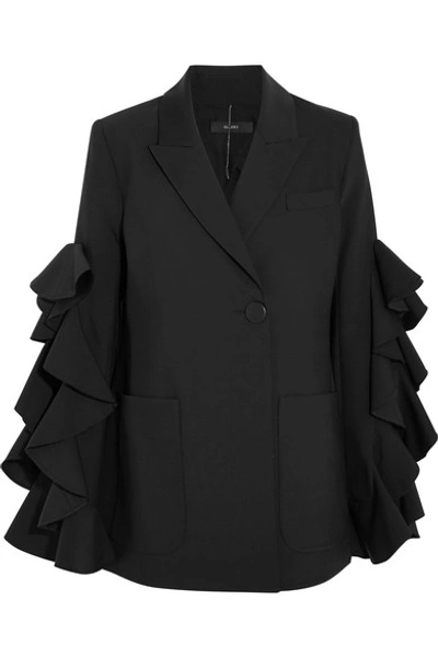 Ellery Gold Band Double-breasted Ruffle-trimmed Jacket In Black