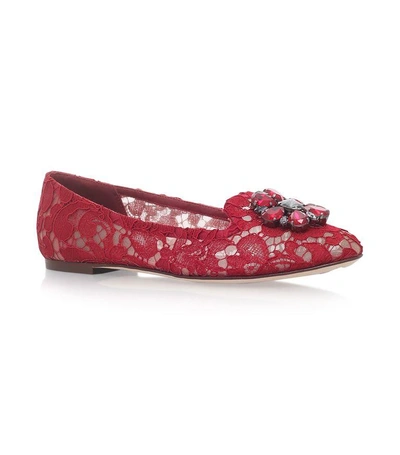 Dolce & Gabbana Lace Vally Embellished Flats In Red