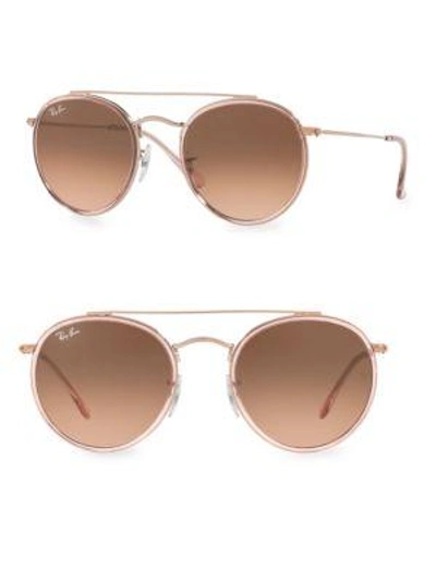 Ray Ban Rb3647 51mm Iconic Round Aviator Sunglasses In Grad Pink