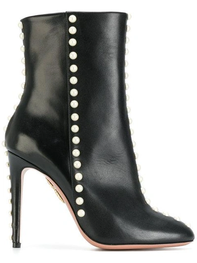 Aquazzura Follie Pearls Leather Ankle Boots In Black