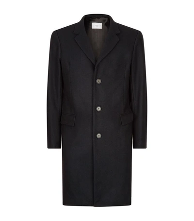 Sandro Long Buttoned Coat In Blue