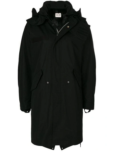 Helmut Lang Re-edition Genuine Kalgan Shearling Trim & Genuine Goat Hair Lining Hooded Parka In Black