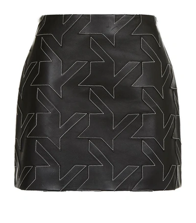 Helmut Lang Houndstooth Leather Mini Skirt In Black