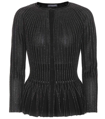 Alexander Mcqueen Contrast-stitching Peplum-hem Silk-blend Cardigan In Black