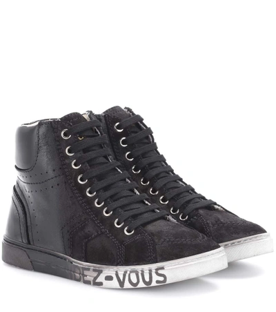 Saint Laurent Joe Leather And Suede Sneakers In Black
