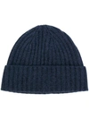 N•peal Chunky Rib Knit Beanie Hat In Blue