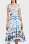 Peter Pilotto Bird & Floral Print Cold-shoulder Midi Dress, Cotton In Bird White