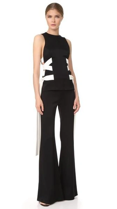 Galvan Sleeveless Satin Lace-up Top In Black/white