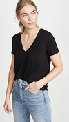 VERONICA BEARD JEAN CINDY V NECK HIGH LOW TEE BLACK,VBEAC30005