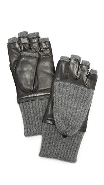 Carolina Amato Leather & Cashmere Gloves In Black/heather Grey