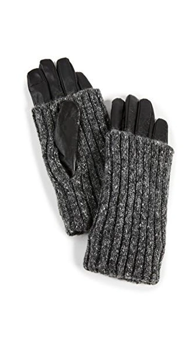 Carolina Amato Women's Touch Tech Leather & Knit Gloves In Black Ash