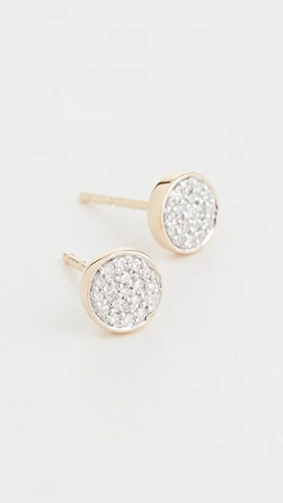 Adina Reyter 14k Gold Solid Pave Disc Earrings In Gold/clear