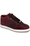 Jimmy Choo Miami Vino Galaxy Coarse Glitter And Suede Sneakers In Vino/vino