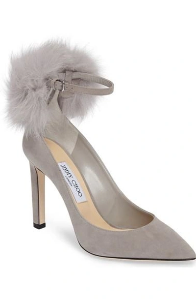 Jimmy Choo South 100 Fur-trimmed Suede Pumps In Moonstone/white Mix