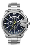 Diesel Men's Chronograph Mega Chief Stainless Steel Bracelet Watch 51mm In Stainless Steel