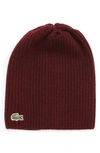 LACOSTE RIB KNIT WOOL BEANIE - RED,RB3504
