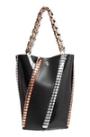 PROENZA SCHOULER MEDIUM HEX METALLIC WHIPSTITCH LEATHER BUCKET BAG - BLACK,H00667-C225P