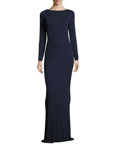 Azzaro Ava Open-back Column Gown, Navy