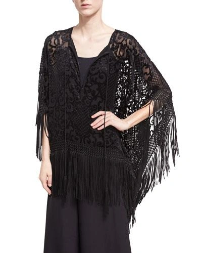 Andrew Gn Velvet Devore Fringe Tunic, Black