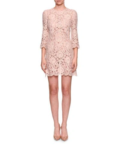 Dolce & Gabbana 3/4-sleeve Lace Cocktail Dress In Pink