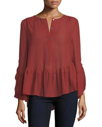 Max Studio Cinch-sleeve Off-the-shoulder Blouse In Brick