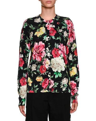 Dolce & Gabbana Floral-print Button-front Cardigan In Black Base Floral