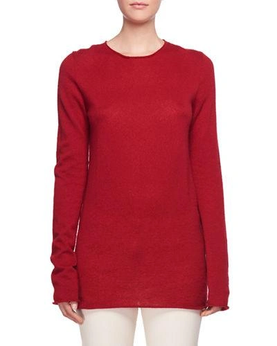 The Row Nolita Crewneck Long-sleeve Cashmere-silk Sweater In Red