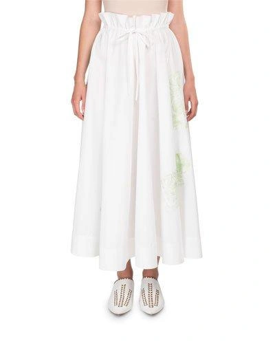 Acne Studios Hella Full Cotton Skirt W/ Floral Embroidery In White