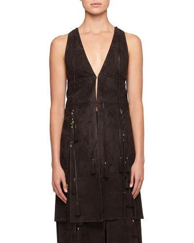 Chloé Sleeveless Suede Waistcoat With Lacing Charms In Brown
