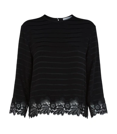 Sandro Anig Striped Lace-detail Crop Top In Black