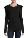 FRAME Long-Sleeve Ruffle-Shoulder Tee