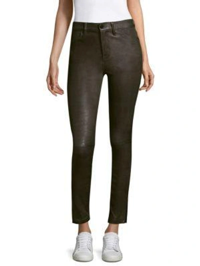 Frame Skinny Leather Trousers In Charcoal