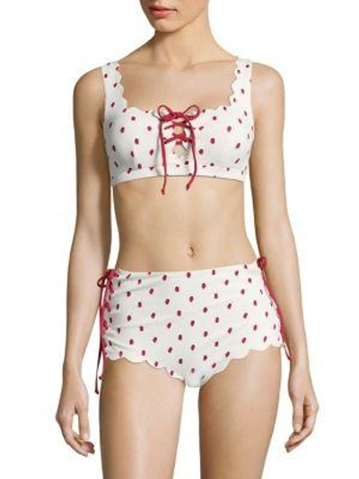 Marysia Palm Springs Tie Bikini Top In White Red Peony Dot