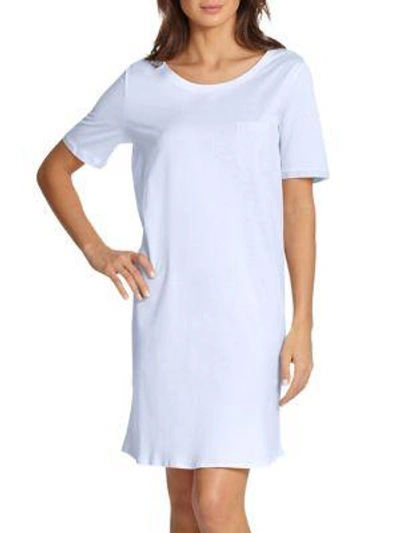 Hanro Cotton Deluxe Short-sleeve Gown In Blue Glow