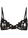 Fleur Du Mal Black Lily Embroidery Plunge Demi Bra In Black