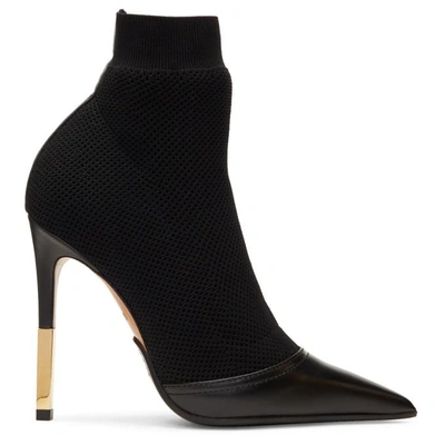 Balmain Aurore Leather-trimmed Stretch-knit Sock Boots In Black