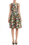 OSCAR DE LA RENTA FLORAL SILK MIKADO FIT & FLARE DRESS,18RN249FJM