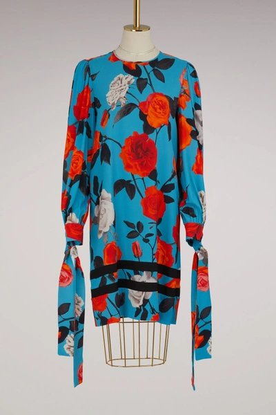 Msgm Flowers Printed Dress In Turqouise