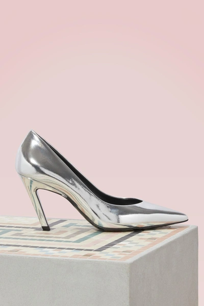 Balenciaga Patent Slash Heel Pumps 80 In Silver