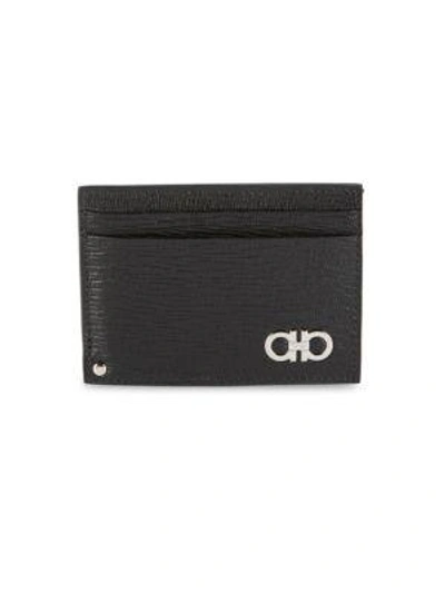 Ferragamo Textured Leather Card Case In Black
