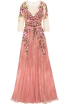 MARCHESA NOTTE EMBROIDERED TULLE GOWN