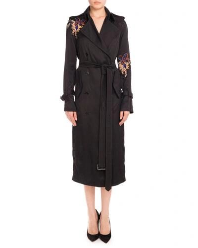 Victoria Beckham Floral-embroidered Double-breasted Trenchcoat
