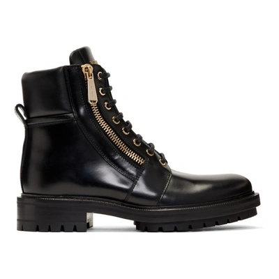 Balmain Army Combat Zipped Leather Boots In Black