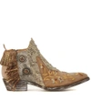 MEXICANA CORUS BEIGE LEATHER ANKLE BOOTS WITH FRINGES AND FLORAL EMBROIDERY,8897840